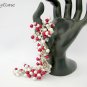 Cat red white candy cane colors faux pearl bead cha cha charm bracelet