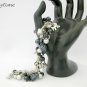 Cat silver grey and black pressed glass bead  charm bracelet