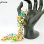 Flower four leaf clover pastel blue purple green charm bracelet
