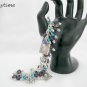Cat picture frame charm purple iridescent AB glass bead bracelet