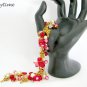 Fairy red pink flower Czech bead butterfly gold charm bracelet