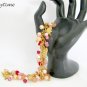 Cat red pink Czech pressed glass butterfly bead charm bracelet