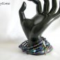 AB iridescent rainbow purple bead memory wire wrap bracelet earrings set