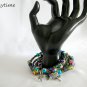 Rainbow AB blue pink flower glass bead charm bangle bracelet earrings set
