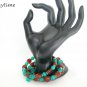 Teal green brown bead bangle bracelet earrings set