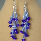 Purple rose flower baby blue seed bead dangle earrings Purple rose flower baby blue seed bead dangle earrings