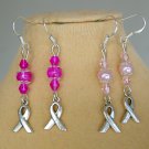 Ribbon charm breast cancer awareness pink fuchsia earrings 2 pair lot