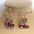 Mauve purple crystal bead butterfly flower earrings 2 pair Mauve purple crystal bead butterfly flower earrings 2 pair
