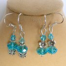 Aqua blue crystal bead butterfly flower earrings 2 pair Aqua blue crystal bead butterfly flower earrings 2 pair