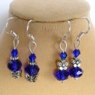 Royal cobalt blue crystal bead butterfly flower earrings 2 pair Royal cobalt blue crystal bead butterfly flower earrings 2 pair