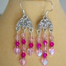 Light pink heart fuchsia crystal bead chandelier earrings Light pink heart fuchsia crystal bead chandelier earrings