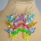 Czech yellow butterfly bead blue purple flower cluster earrings Czech yellow butterfly bead blue purple flower cluster earrings