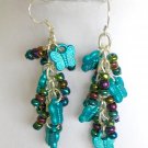 Butterfly aqua blue AB iridescent bead dangle earrings Butterfly aqua blue AB iridescent bead dangle earrings