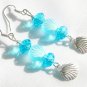 Czech sea shell bead light aqua AB crystal charm earrings