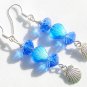 Czech glass seashell bead AB blue crystal charm earrings