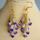 Purple flower rose iridescent bead dangle cluster earrings Purple flower rose iridescent bead dangle cluster earrings