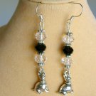 Dog charm black clear rondelle crystal bead earrings