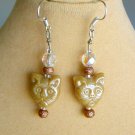 Cat face light brown tan pressed glass bead earrings Cat face light brown tan pressed glass bead earrings