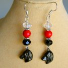 Halloween black dog head red orange bead charm earrings Halloween black dog head red orange bead charm earrings
