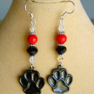 Halloween Black paw print dog cat red orange bead charm earrings Halloween Black paw print dog cat red orange bead charm earrings