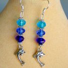 Dolphin charm blue and aqua crystal bead ombre earrings Dolphin charm blue and aqua crystal bead ombre earrings