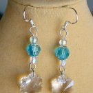 Snowflake clear faceted crystal and aqua blue bead earrings