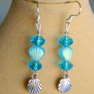 Czech sea shell bead light aqua AB crystal charm earrings Czech sea shell bead light aqua AB crystal charm earrings