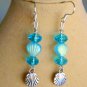 Czech sea shell bead light aqua AB crystal charm earrings