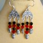 Ladybug red black crystal bicone bead chandelier earrings