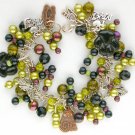 Cat tabby angel black paw print olive green charm bracelet Cat tabby angel black paw print olive green charm bracelet