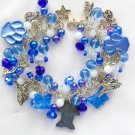Hematite cat angel paw Czech butterfly bead blue charm bracelet