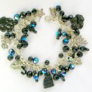 Black Czech cat bead angel paw aqua AB crystal charm bracelet Black Czech cat bead angel paw aqua AB crystal charm bracelet