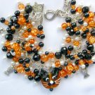 Cat orange lampwork glass bead fish crackle charm bracelet