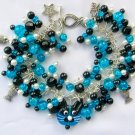 Cat aqua blue lampwork glass fish crackle bead charm bracelet