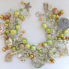 Dog Czech light brown green glass bead charm bracelet Dog Czech light brown green glass bead charm bracelet