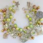 Dog Czech light brown green glass bead charm bracelet