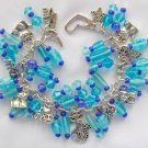 I love my cat aqua blue violet glass cha cha charm bracelet