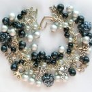 Cat silver grey and black pressed glass bead charm bracelet Cat silver grey and black pressed glass bead charm bracelet