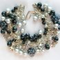 Cat silver grey and black pressed glass bead  charm bracelet