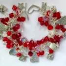 Cat lover red heart glass bead AB cha cha charm nracelet