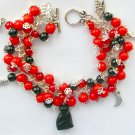 Halloween Czech black cat bead red -dark orange moon charm bracelet