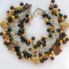 Tan cat tabby brown champagne pressed glass bead charm bracelet Tan cat tabby brown champagne pressed glass bead charm bracelet