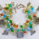 Cat blue heart crackle bead picture photo frame charm bracelet