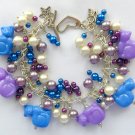 Cat purple and blue pony bead pearl cha cha charm bracelet