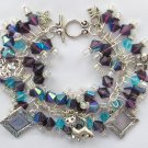 Cat picture frame charm purple iridescent AB glass bead bracelet Cat picture frame charm purple iridescent AB glass bead bracelet