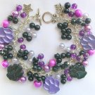 Paw print purple black bead animal lover charm bracelet Paw print purple black bead animal lover charm bracelet