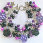 Paw print  purple black bead animal lover charm bracelet