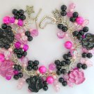 Paw print painted pink black bead animal lover charm bracelet Paw print painted pink black bead animal lover charm bracelet