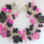 Paw print painted pink black bead animal lover charm bracelet
