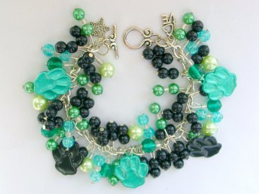 Paw charm painted teal green black animal lover bracelet